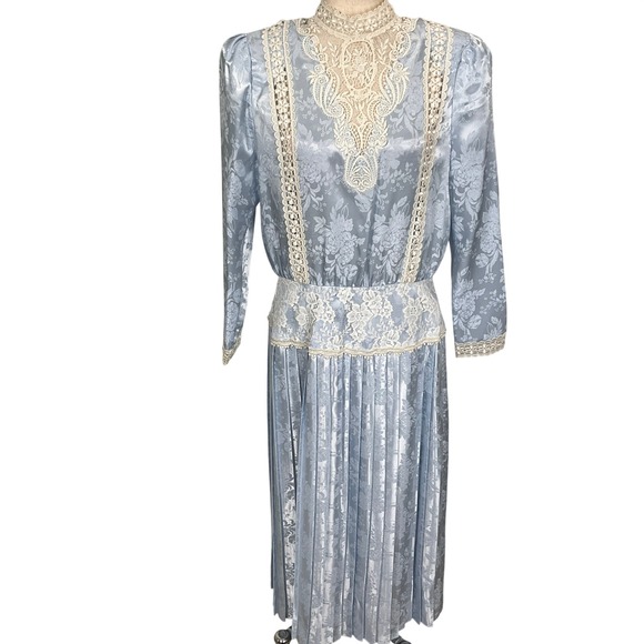 Scott McClintock Dresses & Skirts - Scott McClintock Dress Womens 6 Blue Lace Floral Edwardian Victorian VTG USA